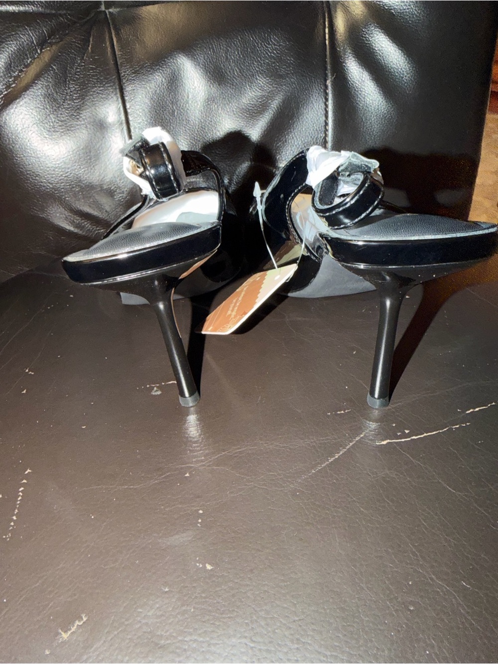 Women's Black Patent Stiletto Heel Sandals with Ankle Strap